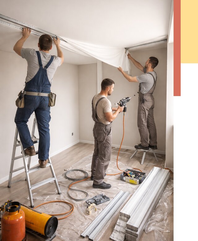 Монтаж натяжного потолка в студии в Коркино от 5710 руб. — быстро и недорого | ОТДЕЛОЧНИК-Крк