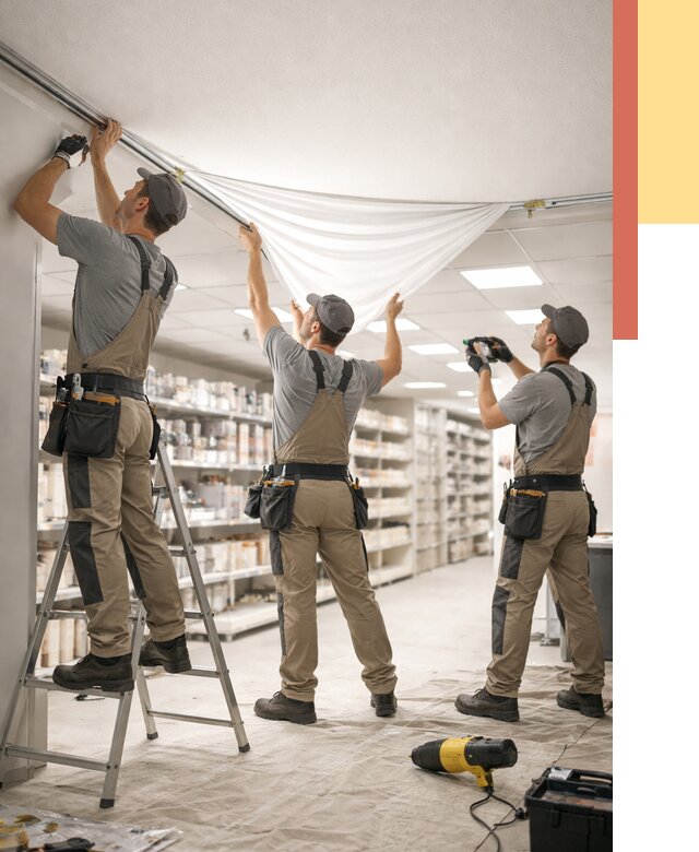 Монтаж натяжного потолка в магазине в Коркино от 4671 руб. быстро и недорого | ОТДЕЛОЧНИК-Крк