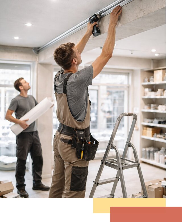 Монтаж натяжных потолков в магазине в Коркино