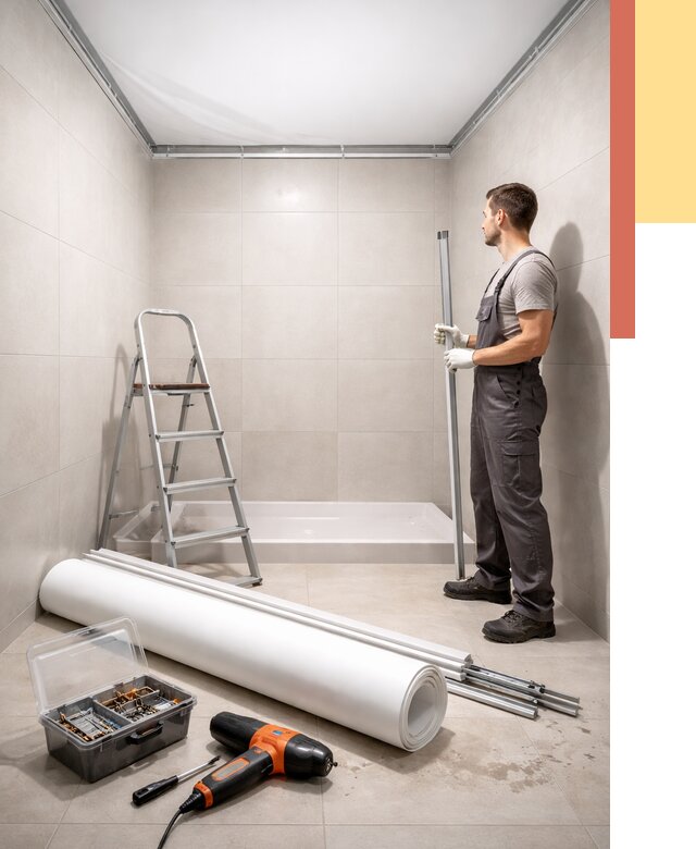 Монтаж натяжного потолка в санузле в Коркино от 1920 руб. — ОТДЕЛОЧНИК-Крк