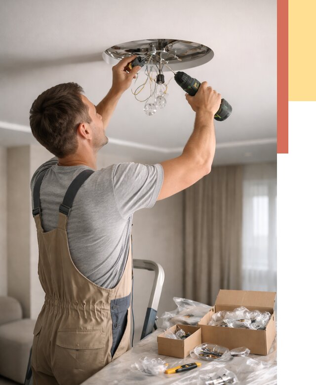 Установка люстры в натяжной потолок в Коркино от 1246 руб. | Быстро и недорого — ОТДЕЛОЧНИК-Крк