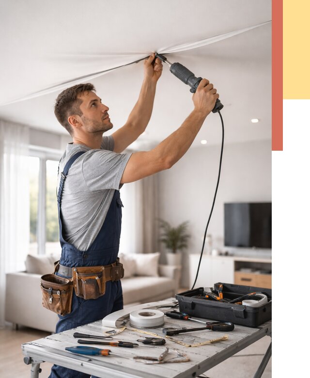 Ремонт натяжных потолков в Коркино от 9862 руб. под ключ — ОТДЕЛОЧНИК-Крк