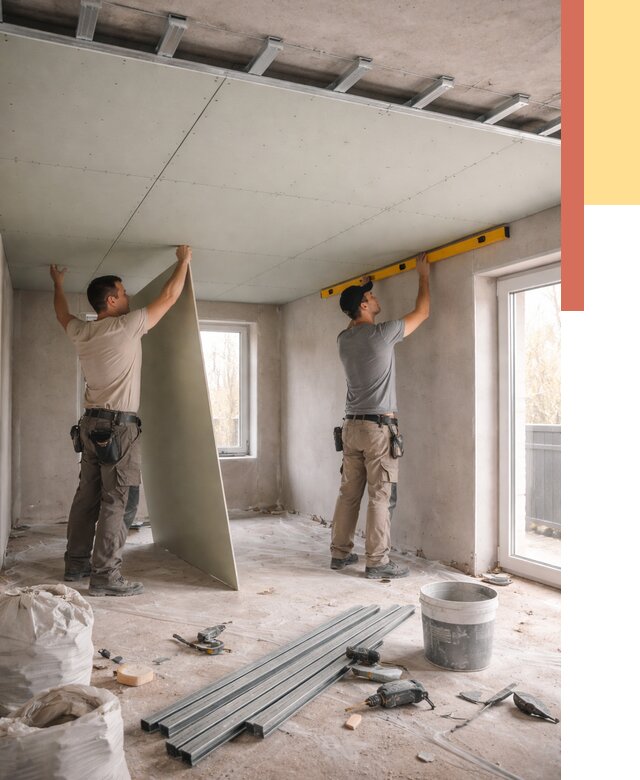 Одноуровневый потолок из гипсокартона в Коркино от 779 руб. — монтаж под ключ | ОТДЕЛОЧНИК-Крк