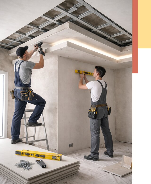 Двухуровневый потолок из гипсокартона в Коркино от 1505 руб. под ключ | ОТДЕЛОЧНИК-Крк