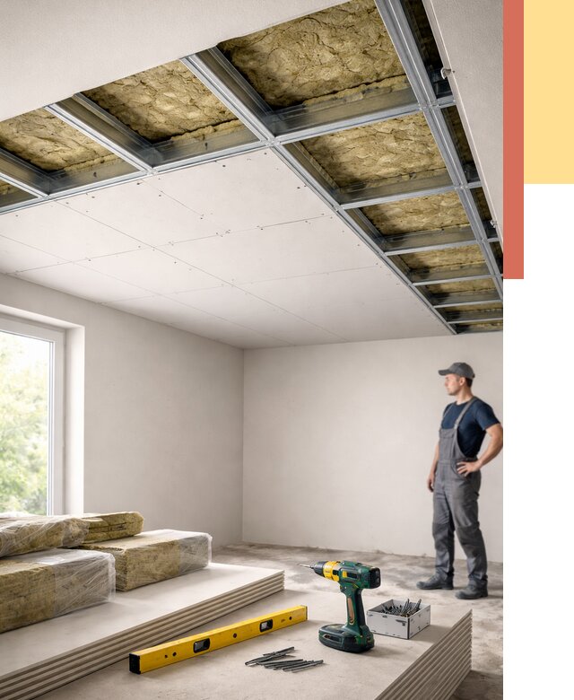 Звукоизоляция потолка ГКЛ в Коркино от 986 руб. — монтаж под ключ | ОТДЕЛОЧНИК-Крк