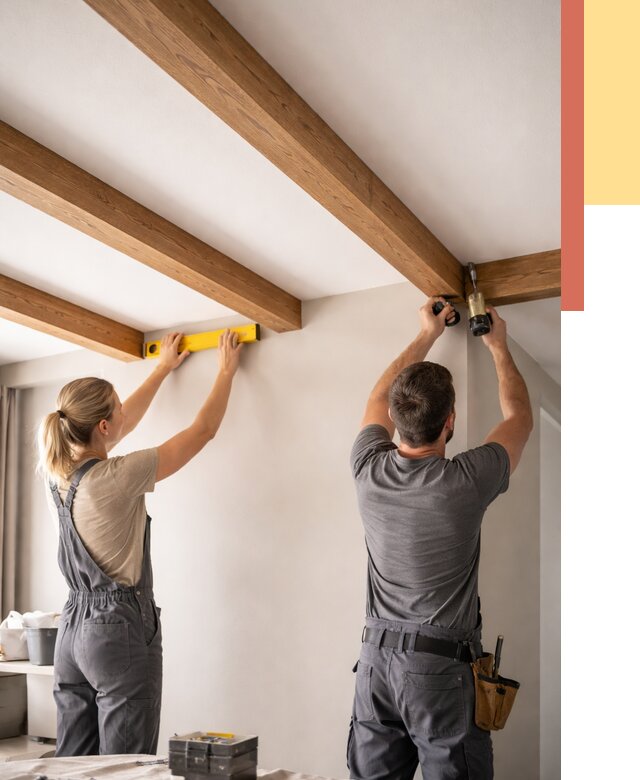 Монтаж декоративных балок на потолок в Коркино от 4360 руб. — ОТДЕЛОЧНИК-Крк